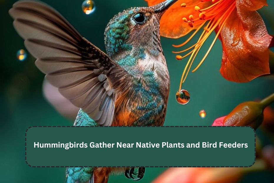 Hummingbirds Gather Near Native Plants and Bird Feeders